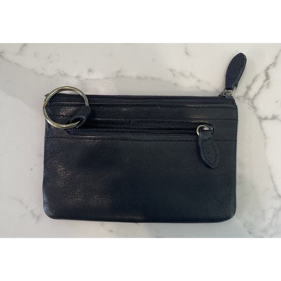 Rolfs Black Pebbled Leather Coin Purse Zip Wallet Key Ring Clutch Wristlet EUC - Picture 1 of 8